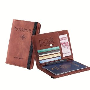 1pc RFID Blocking Foldable Leather Passport Holder Wallet - Multi-Functional Travel Accessory with Card Slots, Faux Leather Lining, and Lightweight Design for Going Out