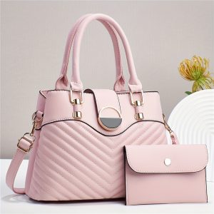 Elegant Striped Tote Bag for Women with Matching Wallet, Taizhou PU, Adjustable Strap, Zipper Closure, Polyester Lining, Edge Paint Detail - Stylish Large Capacity Shoulder and Crossbody Purse