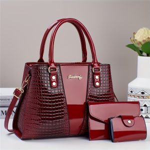 Women's Vintage Style Pink Croc-Embossed Handbag and Clutch Set - Large Capacity, Soft Faux Leather Tote and Pouch Combo with Zipper Closure