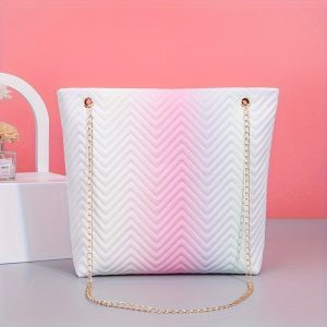 Women's Pastel Gradient Shoulder Bag, Fashion Sweet Striped Summer Purse With Twist Lock Chain