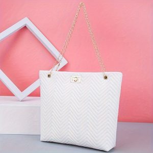 Women's Pastel Gradient Shoulder Bag, Fashion Sweet Striped Summer Purse With Twist Lock Chain