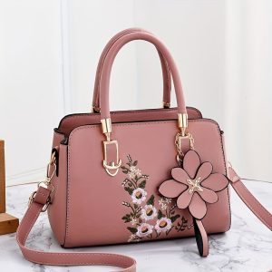 Vibrant Floral Embroidered Crossbody Bag - Stylish PU Leather Messenger Handbag with Adjustable Strap, Secure Zip Closure, Durable Polyester Lining, Stain-Resistant Coating, Perfect for Summer 2024 Fashion