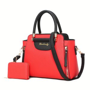 Elegant Women's Tassel-Trimmed Handbag Set with Detachable Strap - Chic Solid Color, Faux Leather Crossbody & Clutch Purse