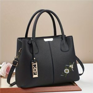 Chic Black Faux Leather Tote Bag - Spacious Shoulder & Crossbody Handbag with Fixed Strap, Zip Closure - Perfect Gift for Her