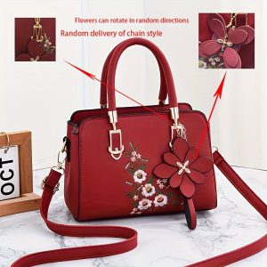 Vibrant Floral Embroidered Crossbody Bag - Stylish PU Leather Messenger Handbag with Adjustable Strap, Secure Zip Closure, Durable Polyester Lining, Stain-Resistant Coating, Perfect for Summer 2024 Fashion