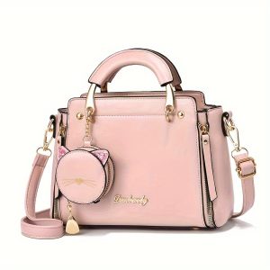 Chic 2024 Fashion Handbag with Cat Charm - Versatile Crossbody & Shoulder Bag for Women, Available in Multiple Colors