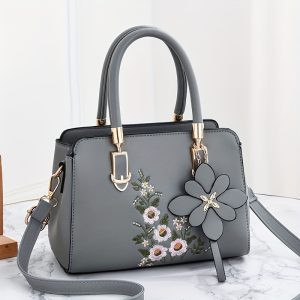 Vibrant Floral Embroidered Crossbody Bag - Stylish PU Leather Messenger Handbag with Adjustable Strap, Secure Zip Closure, Durable Polyester Lining, Stain-Resistant Coating, Perfect for Summer 2024 Fashion