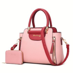 Elegant Women's Tassel-Trimmed Handbag Set with Detachable Strap - Chic Solid Color, Faux Leather Crossbody & Clutch Purse