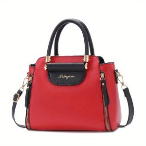 PU Leather Handbag For Women, Fashionable Small Square Tote Bag, Casual Versatile Shoulder & Crossbody Purse - Elegant With Gold-Tone Hardware