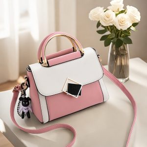 Faux Leather Shoulder Bag for Women - Casual Style Pink Handbag with Magnetic Closure, Adjustable Strap, Stain Resistant, Polyester Lined, No Wash - Elegant and Versatile for Daily Use