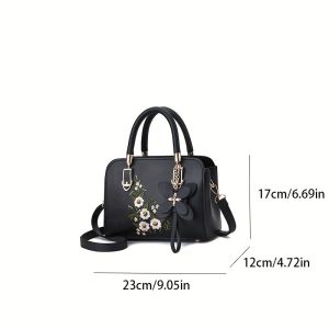 Vibrant Floral Embroidered Crossbody Bag - Stylish PU Leather Messenger Handbag with Adjustable Strap, Secure Zip Closure, Durable Polyester Lining, Stain-Resistant Coating, Perfect for Summer 2024 Fashion