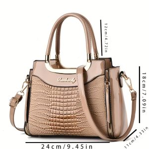 Elegant Crocodile-Embossed Tote Bag for Women - Spacious Shoulder & Crossbody Handbag, Durable PU Material with Fixed Straps, Zip Closure