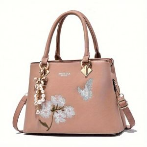 Elegant Embroidered Floral Women's Crossbody Bag - Fashionable Faux Leather Shoulder Purse with Zip Closure, Polyester Lined