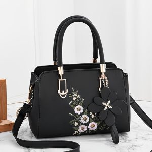 Vibrant Floral Embroidered Crossbody Bag - Stylish PU Leather Messenger Handbag with Adjustable Strap, Secure Zip Closure, Durable Polyester Lining, Stain-Resistant Coating, Perfect for Summer 2024 Fashion