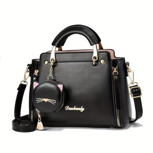 Chic 2024 Fashion Handbag with Cat Charm - Versatile Crossbody & Shoulder Bag for Women, Available in Multiple Colors