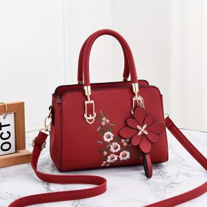 Vibrant Floral Embroidered Crossbody Bag - Stylish PU Leather Messenger Handbag with Adjustable Strap, Secure Zip Closure, Durable Polyester Lining, Stain-Resistant Coating, Perfect for Summer 2024 Fashion