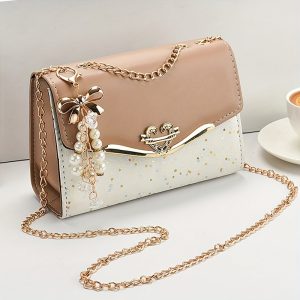 Fashion Polka Dot Beige PU Shoulder Bag with Tassel Charm, Urban Themed Flap-Over Crossbody with Buckle Closure and Metal Chain Strap, Lightweight Portable Handbag for Women, Ideal for Shopping, Office, University, Travel, Casual Outings - Perfect Gift for Family, Mother, Lover, Friends