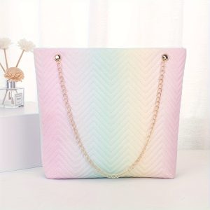 Women's Pastel Gradient Shoulder Bag, Fashion Sweet Striped Summer Purse With Twist Lock Chain