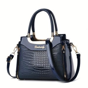 Elegant Crocodile-Embossed Tote Bag for Women - Spacious Shoulder & Crossbody Handbag, Durable PU Material with Fixed Straps, Zip Closure