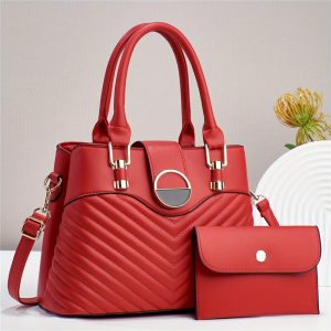 Elegant Striped Tote Bag for Women with Matching Wallet, Taizhou PU, Adjustable Strap, Zipper Closure, Polyester Lining, Edge Paint Detail - Stylish Large Capacity Shoulder and Crossbody Purse