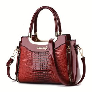 Elegant Crocodile-Embossed Tote Bag for Women - Spacious Shoulder & Crossbody Handbag, Durable PU Material with Fixed Straps, Zip Closure