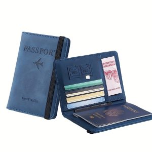 1pc RFID Blocking Foldable Leather Passport Holder Wallet - Multi-Functional Travel Accessory with Card Slots, Faux Leather Lining, and Lightweight Design for Going Out