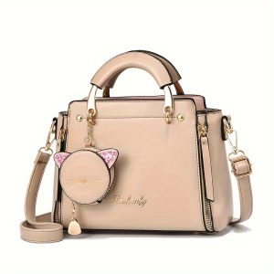 Chic 2024 Fashion Handbag with Cat Charm - Versatile Crossbody & Shoulder Bag for Women, Available in Multiple Colors