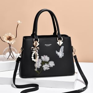 Elegant Embroidered Floral Women's Crossbody Bag - Fashionable Faux Leather Shoulder Purse with Zip Closure, Polyester Lined