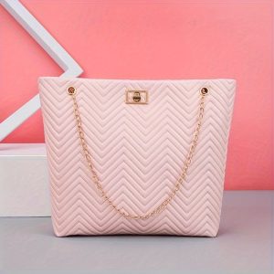 Women's Pastel Gradient Shoulder Bag, Fashion Sweet Striped Summer Purse With Twist Lock Chain