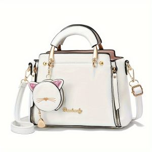 Chic 2024 Fashion Handbag with Cat Charm - Versatile Crossbody & Shoulder Bag for Women, Available in Multiple Colors