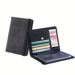 1pc RFID Blocking Foldable Leather Passport Holder Wallet - Multi-Functional Travel Accessory with Card Slots, Faux Leather Lining, and Lightweight Design for Going Out