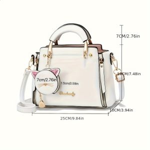 Chic 2024 Fashion Handbag with Cat Charm - Versatile Crossbody & Shoulder Bag for Women, Available in Multiple Colors