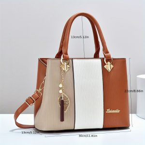 Casual Top-Handle Women'S Handbag with Removable Strap and Zip Closure, Faux Leather Urban Style Tote Bag with Polyester Lining and Edge Paint, Versatile Shoulder Messenger Bag with No Pattern or Printing - Taizhou Production Area