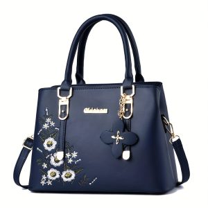 Luxurious Floral Embroidered Tote Handbag - Spacious PU Leather Shoulder Bag with Detachable Strap, Large Capacity, Stylish and Elegant Design for Women