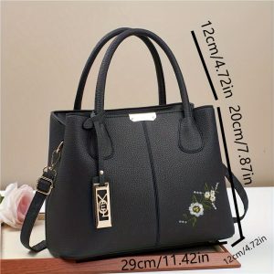 Chic Black Faux Leather Tote Bag - Spacious Shoulder & Crossbody Handbag with Fixed Strap, Zip Closure - Perfect Gift for Her