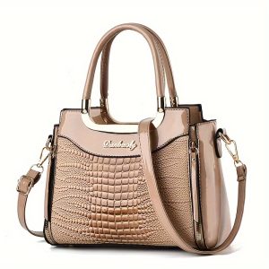 Elegant Crocodile-Embossed Tote Bag for Women - Spacious Shoulder & Crossbody Handbag, Durable PU Material with Fixed Straps, Zip Closure