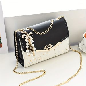 Fashion Polka Dot Beige PU Shoulder Bag with Tassel Charm, Urban Themed Flap-Over Crossbody with Buckle Closure and Metal Chain Strap, Lightweight Portable Handbag for Women, Ideal for Shopping, Office, University, Travel, Casual Outings - Perfect Gift for Family, Mother, Lover, Friends