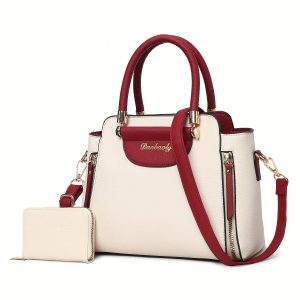 Elegant Women's Tassel-Trimmed Handbag Set with Detachable Strap - Chic Solid Color, Faux Leather Crossbody & Clutch Purse