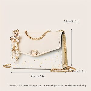 Fashion Polka Dot Beige PU Shoulder Bag with Tassel Charm, Urban Themed Flap-Over Crossbody with Buckle Closure and Metal Chain Strap, Lightweight Portable Handbag for Women, Ideal for Shopping, Office, University, Travel, Casual Outings - Perfect Gift for Family, Mother, Lover, Friends