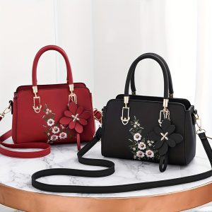 Vibrant Floral Embroidered Crossbody Bag - Stylish PU Leather Messenger Handbag with Adjustable Strap, Secure Zip Closure, Durable Polyester Lining, Stain-Resistant Coating, Perfect for Summer 2024 Fashion