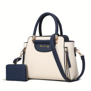 Elegant Women's Tassel-Trimmed Handbag Set with Detachable Strap - Chic Solid Color, Faux Leather Crossbody & Clutch Purse