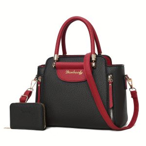 Elegant Women's Tassel-Trimmed Handbag Set with Detachable Strap - Chic Solid Color, Faux Leather Crossbody & Clutch Purse