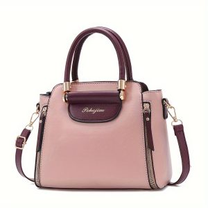 PU Leather Handbag For Women, Fashionable Small Square Tote Bag, Casual Versatile Shoulder & Crossbody Purse - Elegant With Gold-Tone Hardware