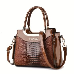 Elegant Crocodile-Embossed Tote Bag for Women - Spacious Shoulder & Crossbody Handbag, Durable PU Material with Fixed Straps, Zip Closure