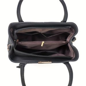 Chic Black Faux Leather Tote Bag - Spacious Shoulder & Crossbody Handbag with Fixed Strap, Zip Closure - Perfect Gift for Her